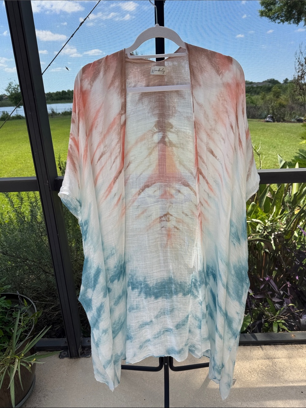 Wonderly Tie-Dye Swim Coverup in Coral and Teal